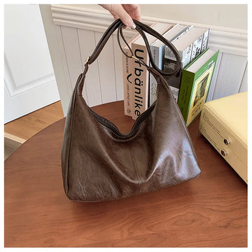 Qfdian PU Leather Women Tote Bags Commuter Fashion Vintage Casual Shoulder Bag Maillard Stylish Crossbody Bags for Ladies Handbags